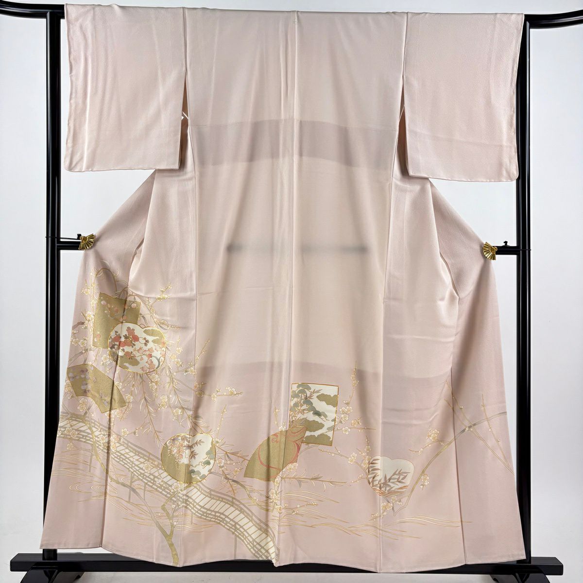 【美品】 色留袖禮服 身長157cm 袖長63.5cm S 雙層 大和 枝梅花 橋 金絲 金銀彩 淺粉色 純蠶絲 秀品級 一個紋