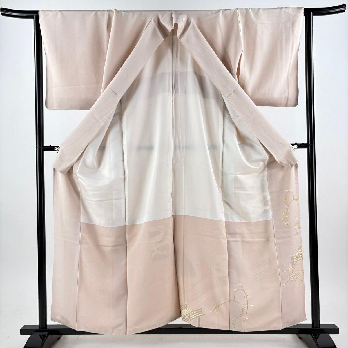 【美品】 色留袖禮服 身長157cm 袖長63.5cm S 雙層 大和 枝梅花 橋 金絲 金銀彩 淺粉色 純蠶絲 秀品級 一個紋