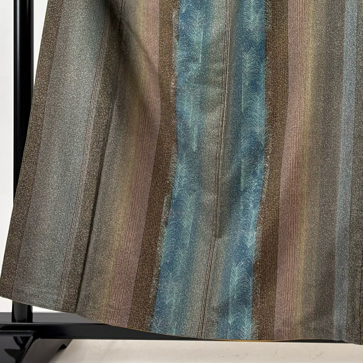 【美品】 付下 身長158cm 袖長64.5cm M 雙層 紬織織 松樹 縱條 茶 純蠶絲 優品級