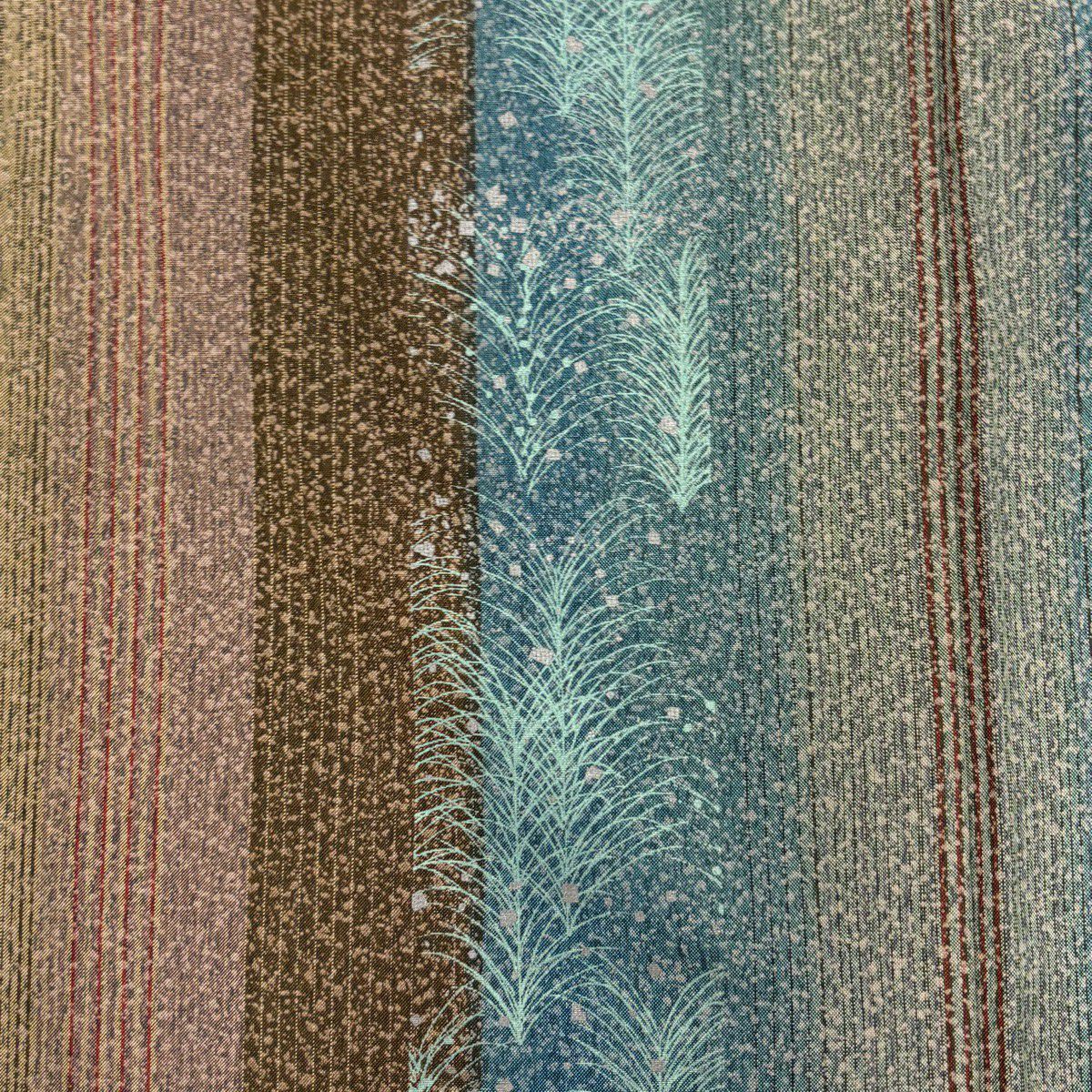 【美品】 付下 身長158cm 袖長64.5cm M 雙層 紬織織 松樹 縱條 茶 純蠶絲 優品級