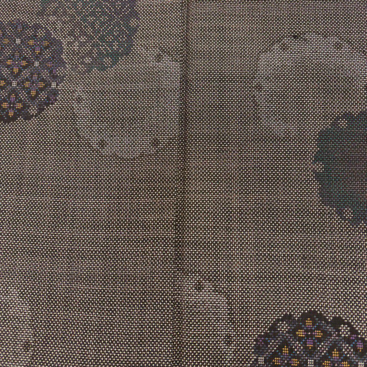 【美品】 大島紬織 身長162cm 袖長63cm S 雙層 純泥染 證書附帶 花 菱 焦茶 正蠶絲 優品級
