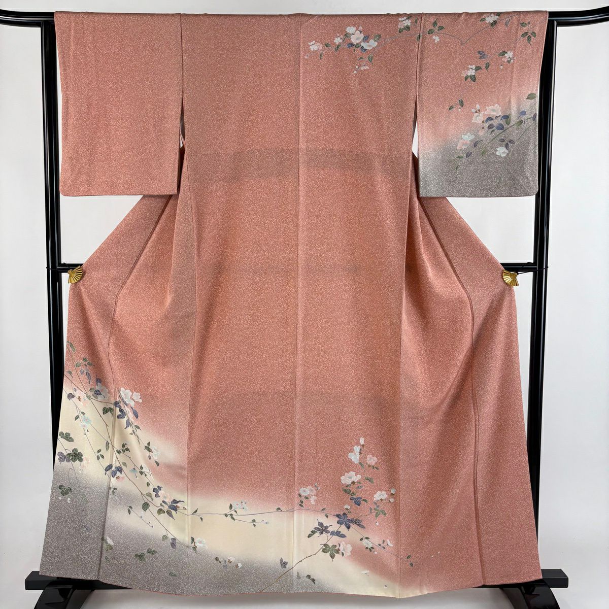 訪問服 身長159cm 袖長63cm S 雙層 枝花 霞 漸層 鮭粉色 純蠶絲 優品級