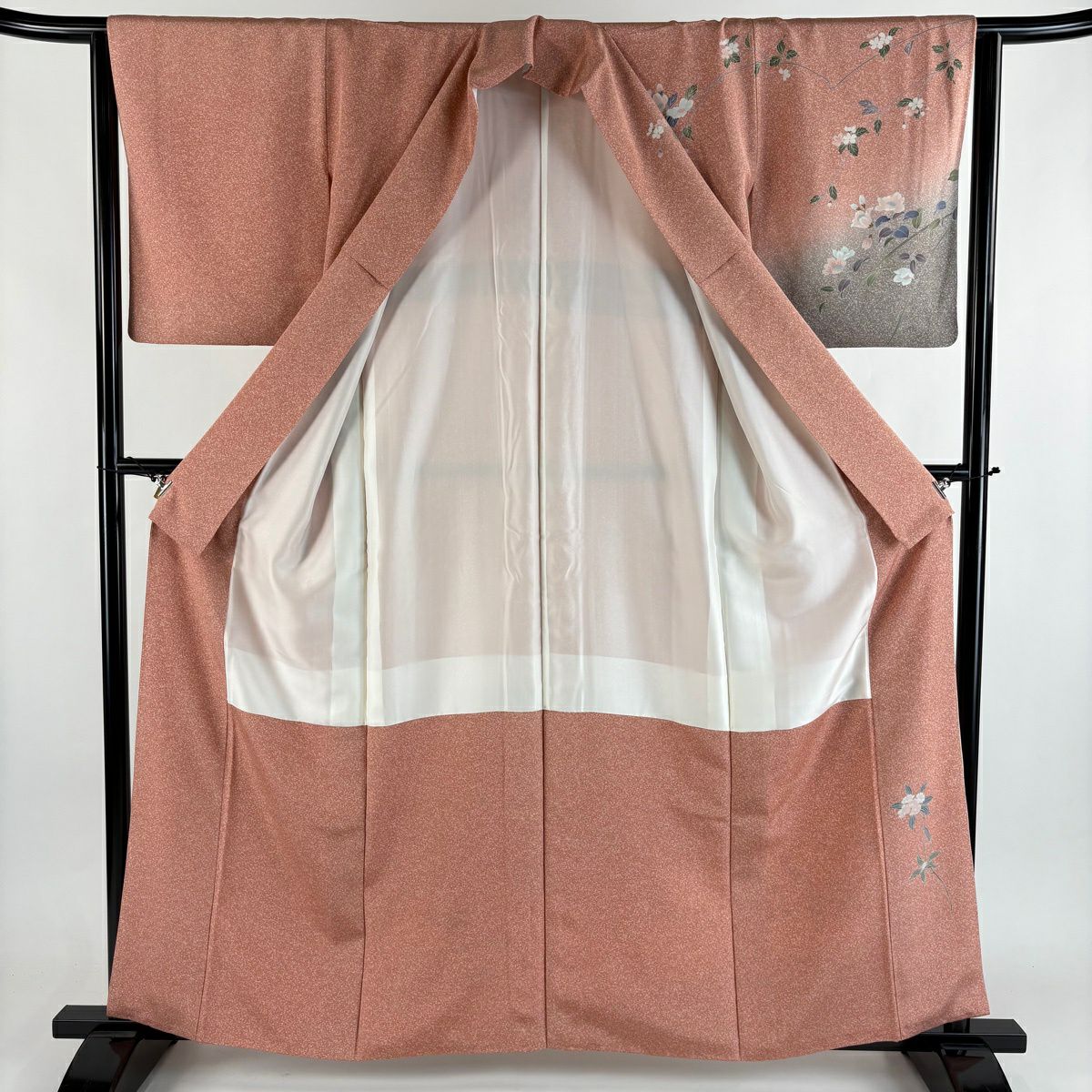 訪問服 身長159cm 袖長63cm S 雙層 枝花 霞 漸層 鮭粉色 純蠶絲 優品級