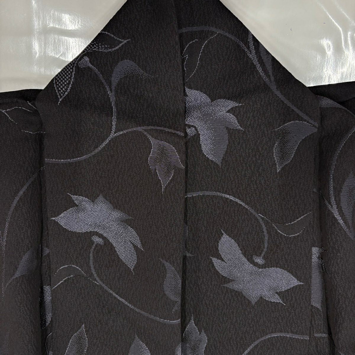 【美品】 小紋 身長150cm 袖長63.5cm S 雙層 大和 花唐草紋 墨 黑 純蠶絲 優品級