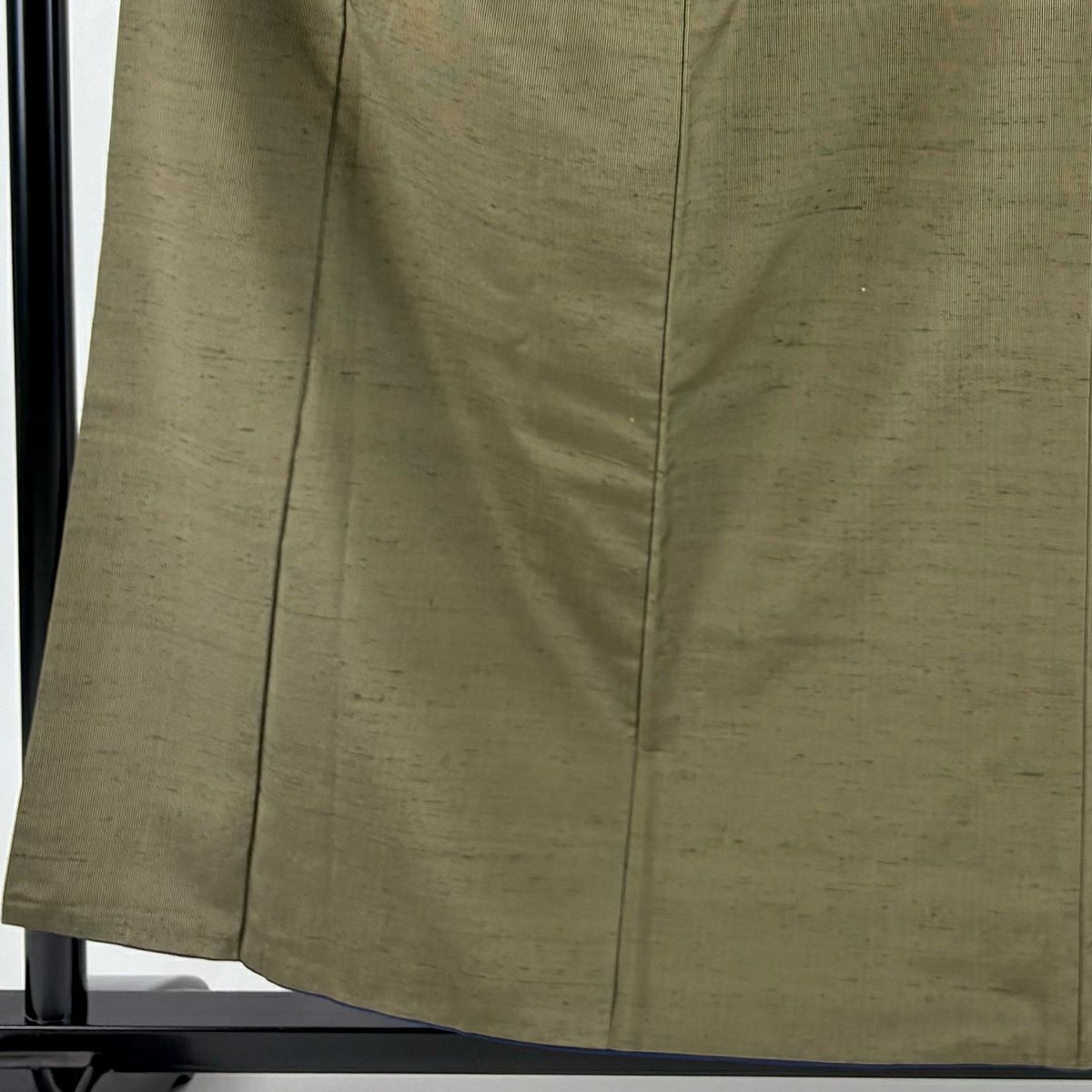 【美品】 紬織 身長157.5cm 袖長63cm S 雙層 縱條 茶綠 純蠶絲 秀品級