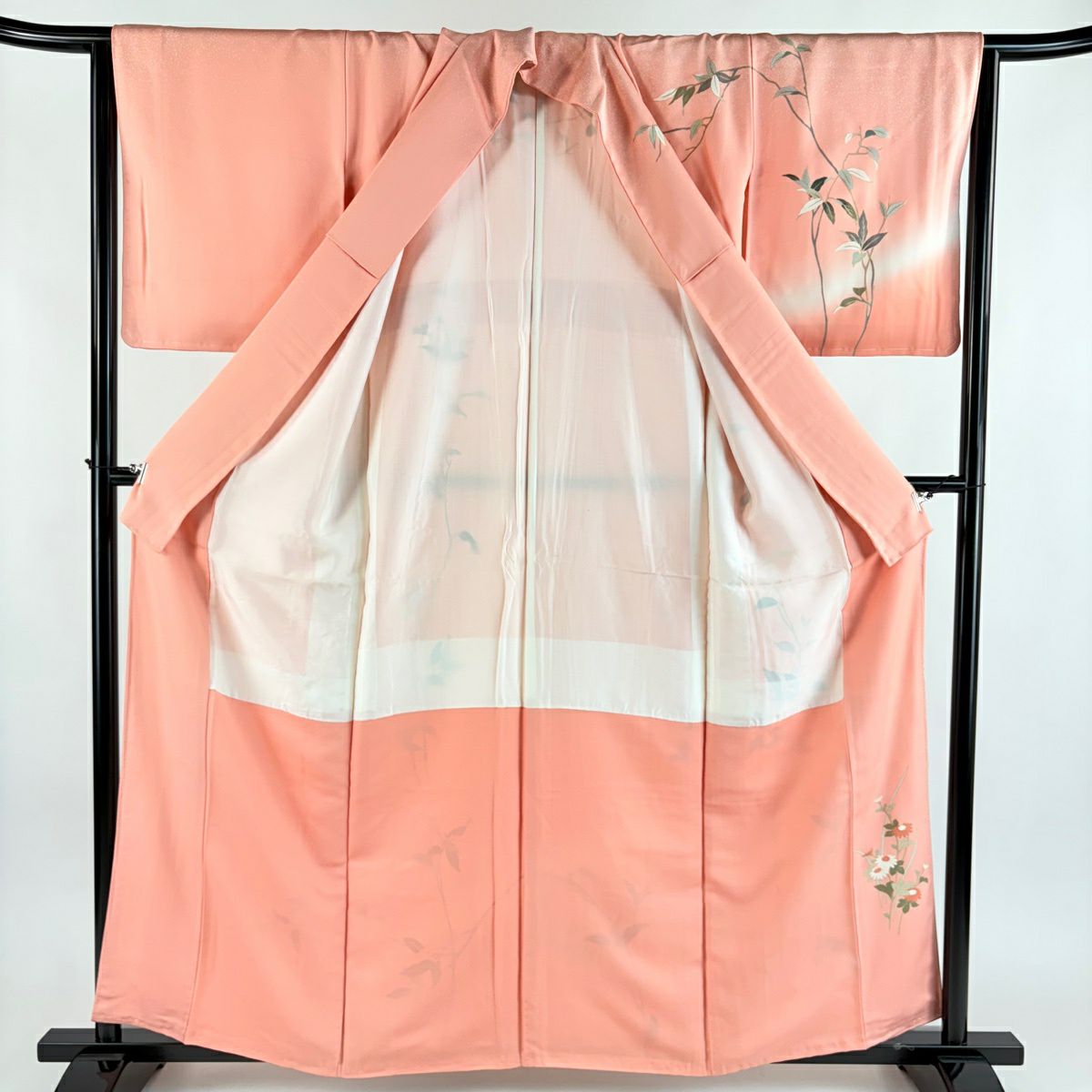訪問服 身長160cm 袖長65.5cm M 雙層 秋草 枝葉 金彩裝飾 漸層 粉色 純蠶絲 優品級