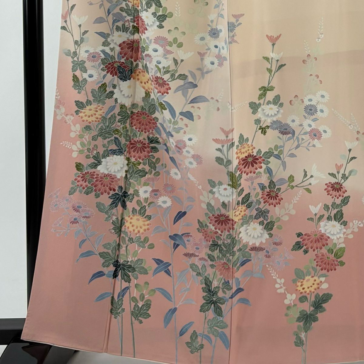 【美品】訪問服 身長163cm 袖長67.5cm L 雙層 落款あり 菊花 萩 漸層 薄粉色 純蠶絲 優品級