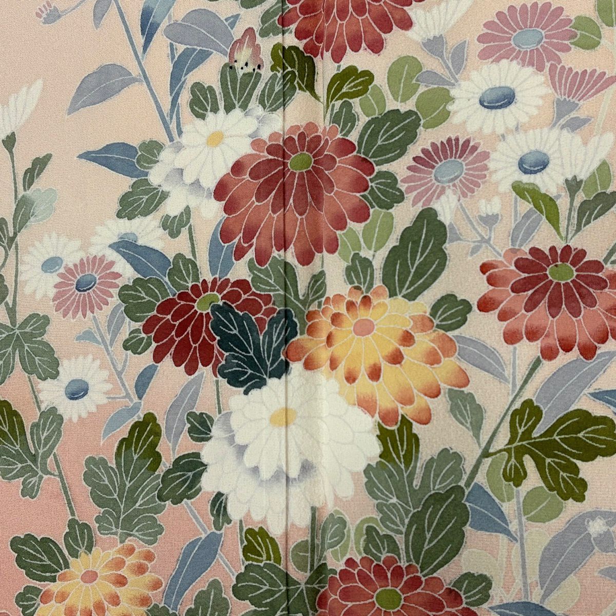 【美品】訪問服 身長163cm 袖長67.5cm L 雙層 落款あり 菊花 萩 漸層 薄粉色 純蠶絲 優品級