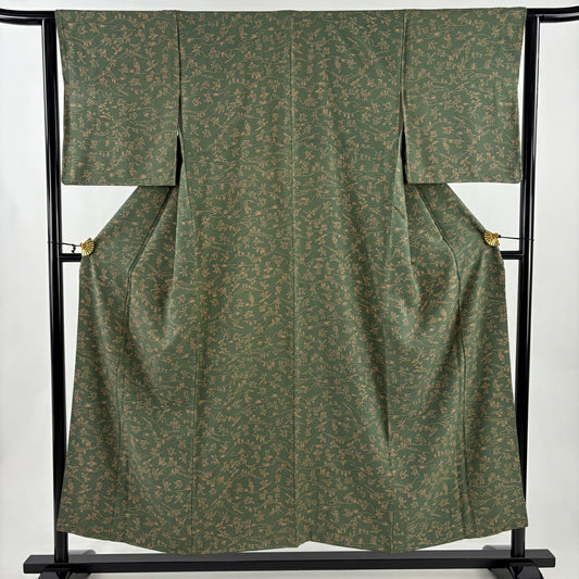 【美品】 小紋 身長153cm 袖長63cm S 雙層 鳥獸戲畫 地紋 蓬色 純蠶絲 優品級