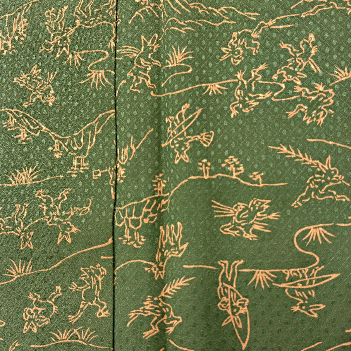 【美品】 小紋 身長153cm 袖長63cm S 雙層 鳥獸戲畫 地紋 蓬色 純蠶絲 優品級