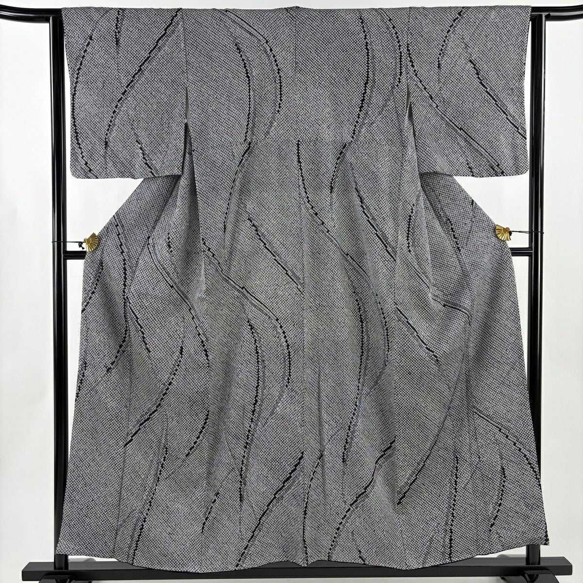 【美品】 小紋 身長155cm 袖長63cm S 雙層 幾何學 黑 純蠶絲 秀品級