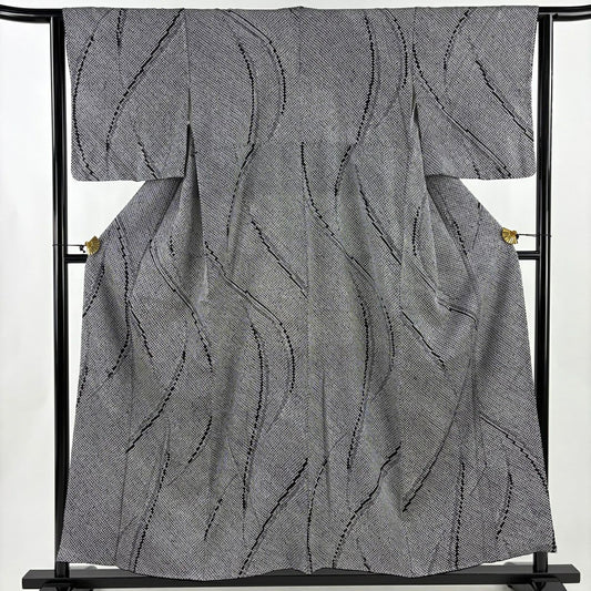 【美品】 小紋 身長155cm 袖長63cm S 雙層 幾何學 黑 純蠶絲 秀品級
