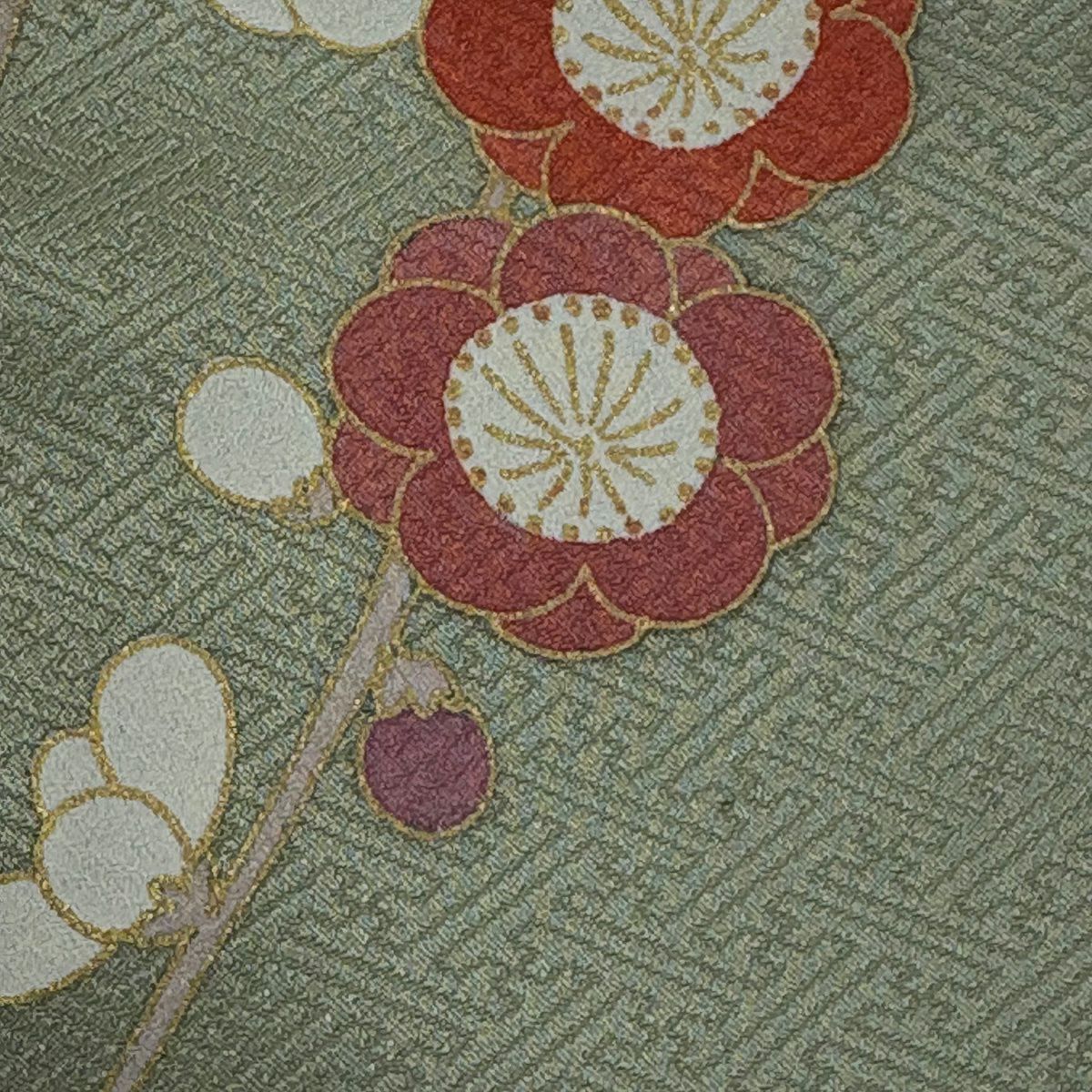 訪問服 身長167cm 袖長68cm L 雙層 雪輪 菊花 金絲 金銀彩 淺綠 純蠶絲 優品級