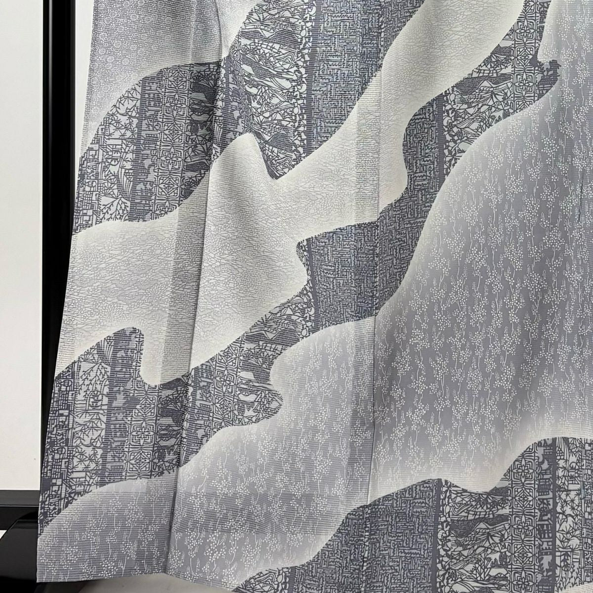 【美品】訪問服 身長167.5cm 袖長69.5cm L 薄物 絽 建物 草花紋 青灰 純蠶絲 秀品級