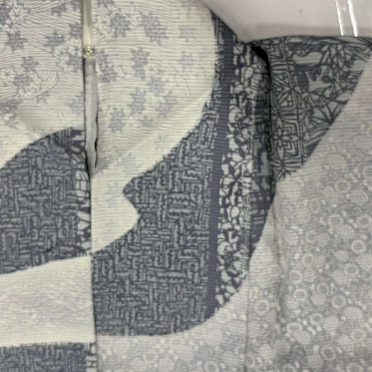 【美品】訪問服 身長167.5cm 袖長69.5cm L 薄物 絽 建物 草花紋 青灰 純蠶絲 秀品級
