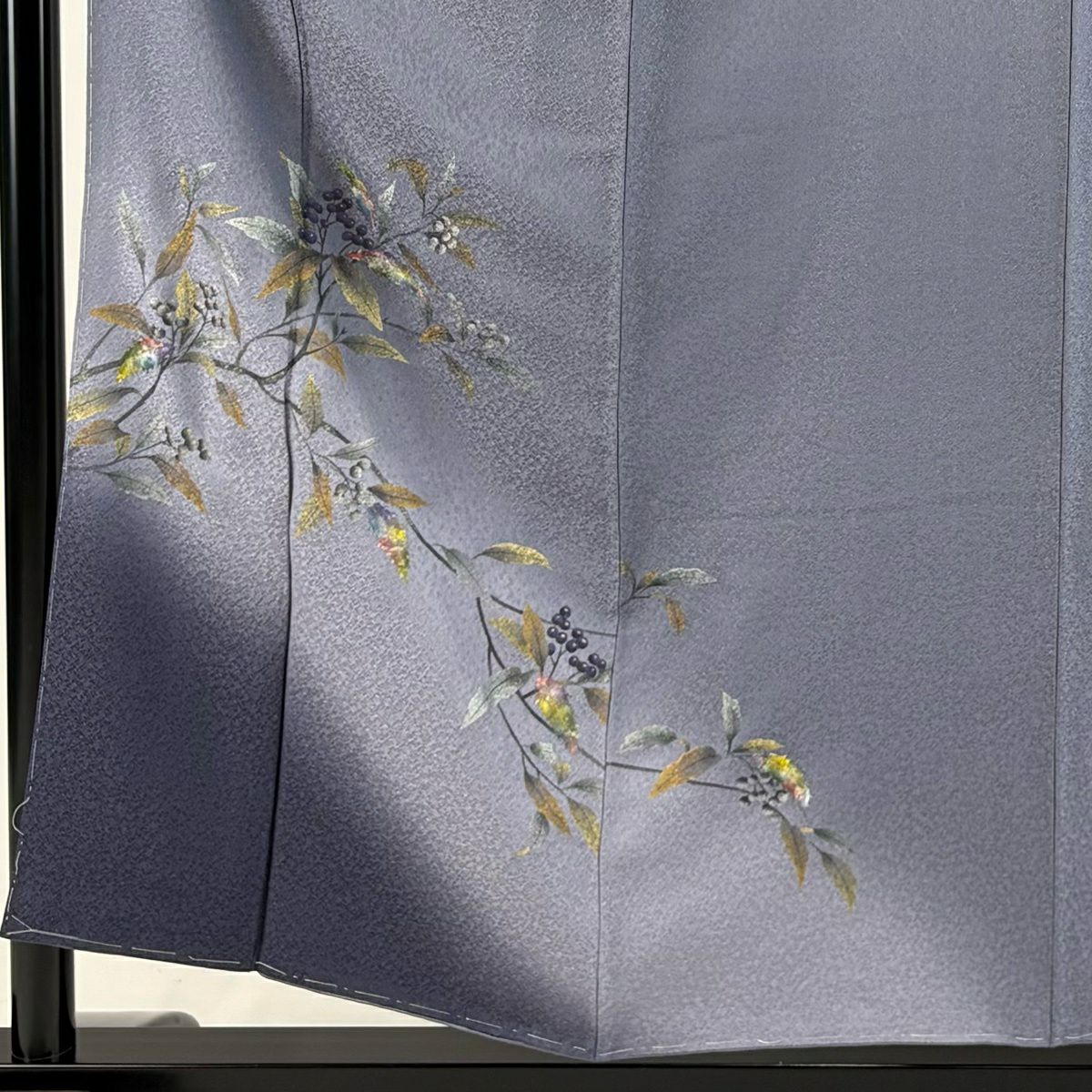 【美品】 付下 身長156cm 袖長64cm M 雙層 葉與果 金銀彩 漸層 灰紫 純蠶絲 優品級