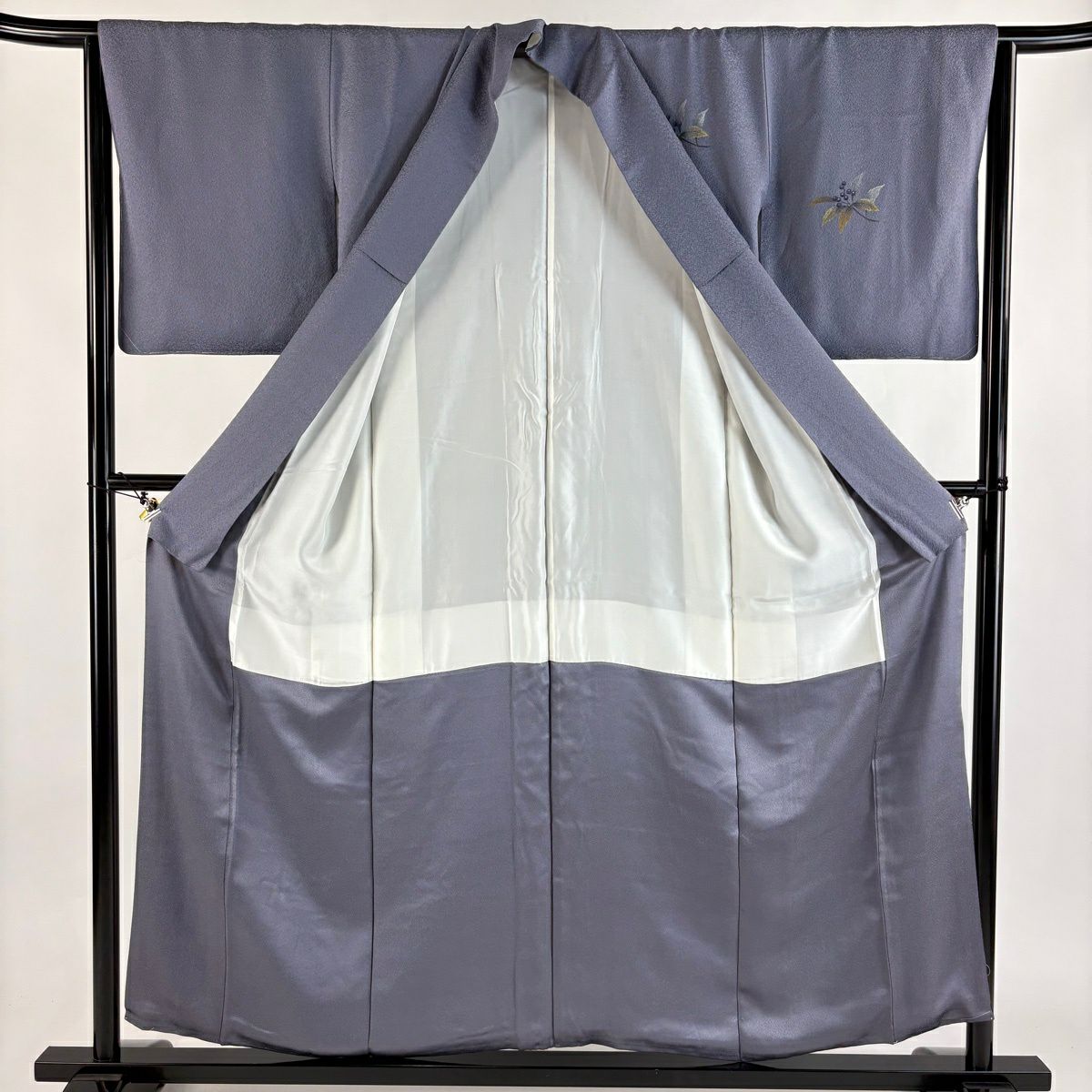【美品】 付下 身長156cm 袖長64cm M 雙層 葉與果 金銀彩 漸層 灰紫 純蠶絲 優品級