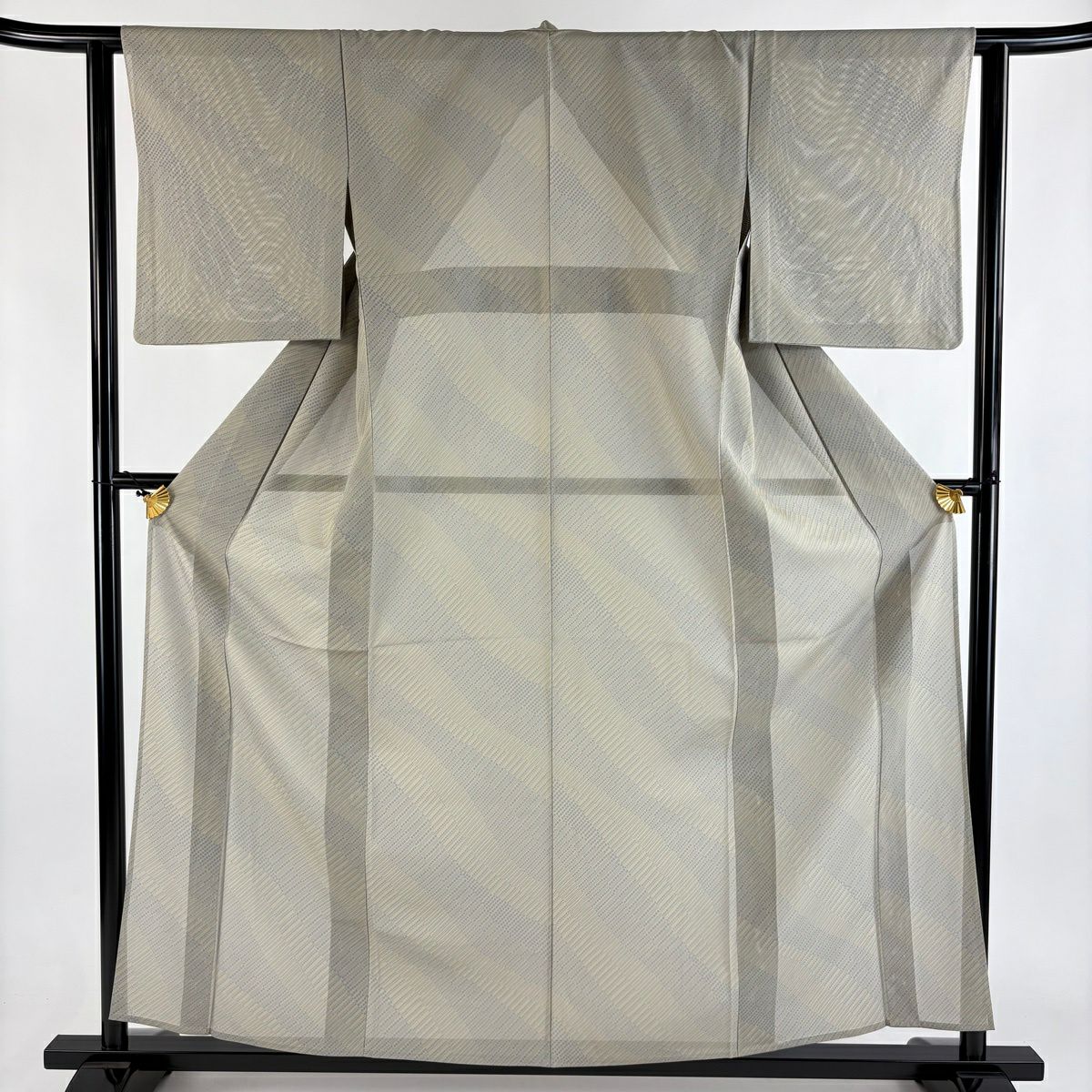 【美品】 小紋 身長159cm 袖長62cm S 薄物 絽 點點 幾何圖案 灰茶 純蠶絲 優品級