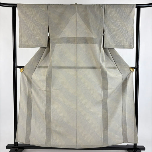 【美品】 小紋 身長159cm 袖長62cm S 薄物 絽 點點 幾何圖案 灰茶 純蠶絲 優品級