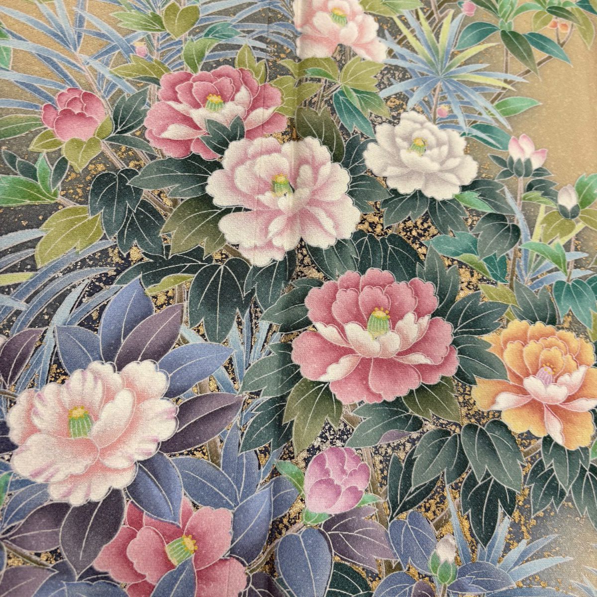 【美品】訪問服 身長162cm 袖長66.5cm M 雙層 牡丹 枝梅花 金銀彩 漸層 米色 純蠶絲 優品級