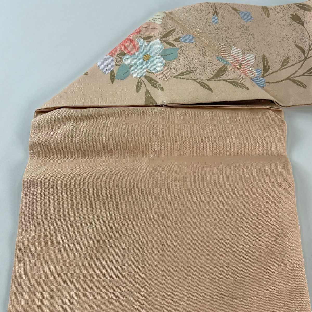【美品】 名古屋帶 秀品級 草花紋 金銀彩 薄橙 純蠶絲