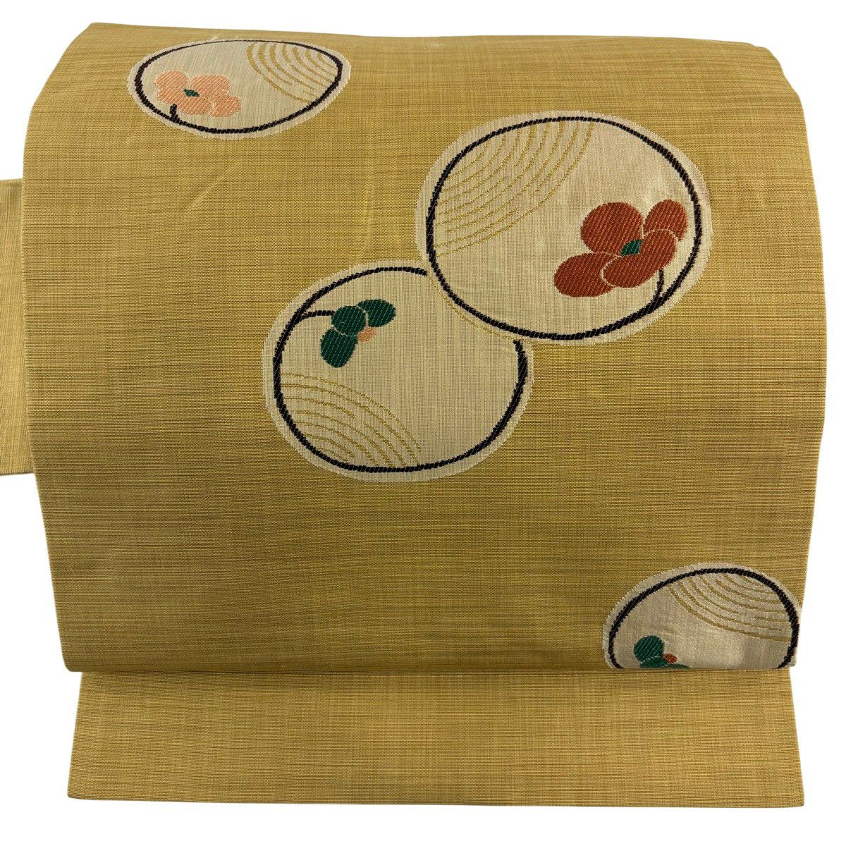 【美品】名古屋帶 優品級 花 山吹 純蠶絲
