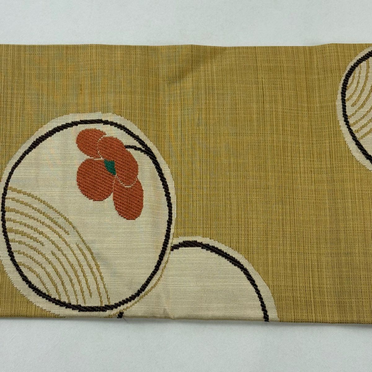 【美品】名古屋帶 優品級 花 山吹 純蠶絲