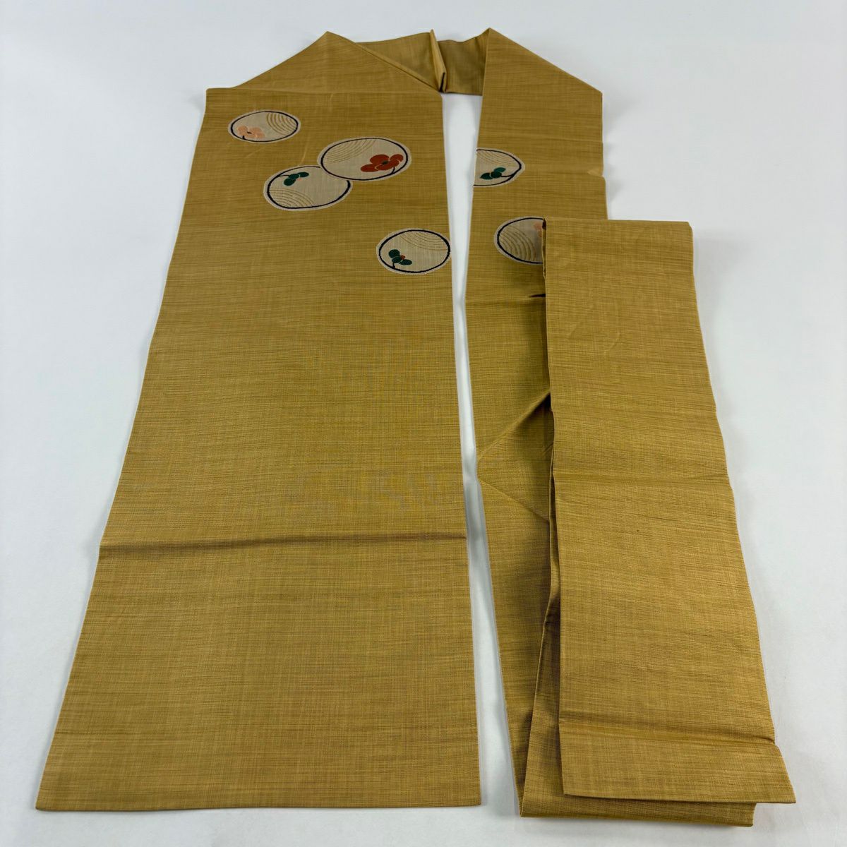 【美品】名古屋帶 優品級 花 山吹 純蠶絲