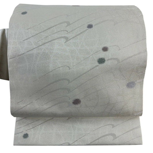 【美品】名古屋帶 秀品級 幾何圖案 奶油色 純蠶絲