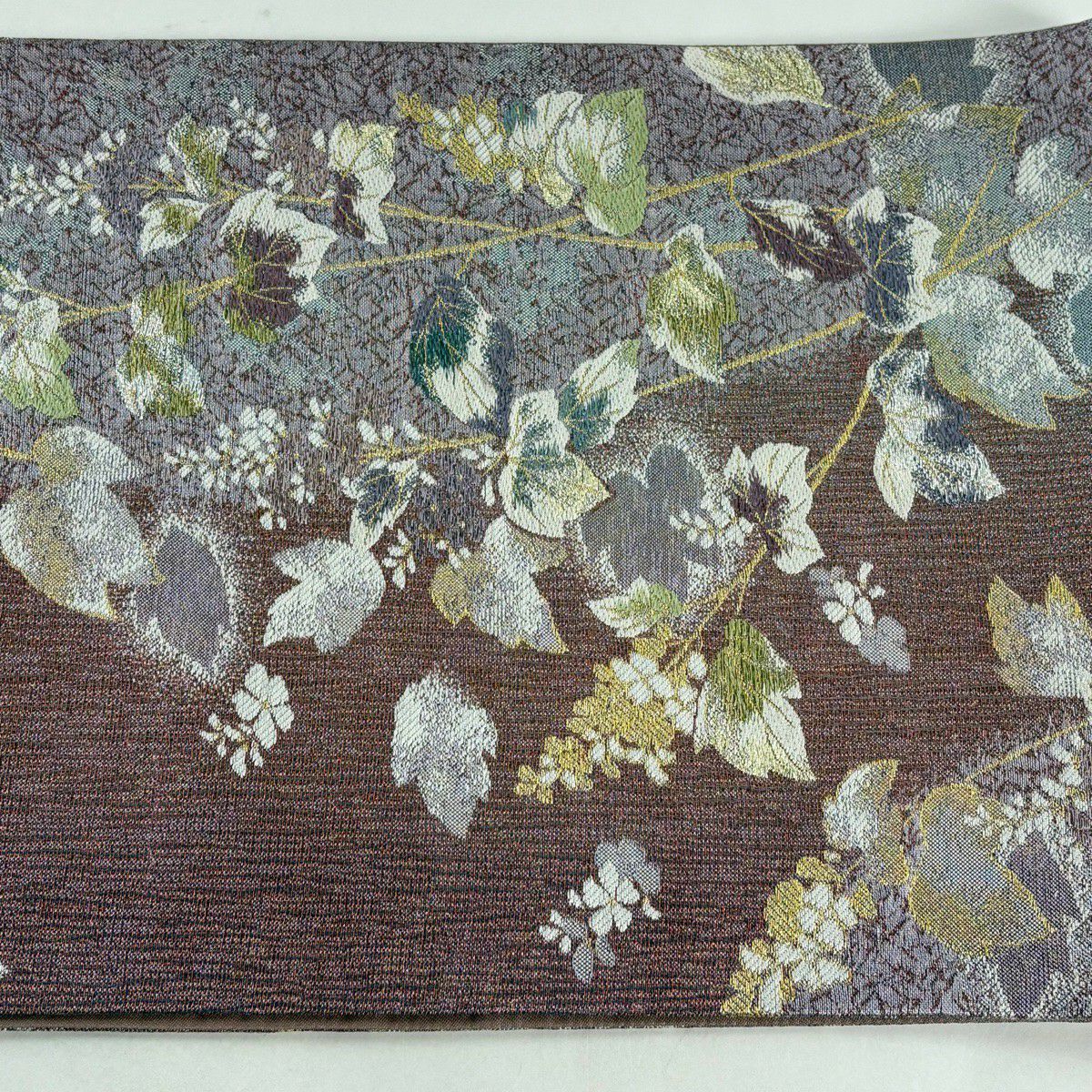【美品】 袋帶 秀品級 大和 草花紋 金銀彩 淺紫 六通 純蠶絲