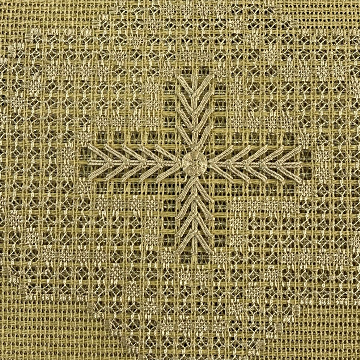 【美品】名古屋帶 秀品級 夏帶 八寸名古屋帶 松樹葉仕立 花 金糸 黃土 純蠶絲