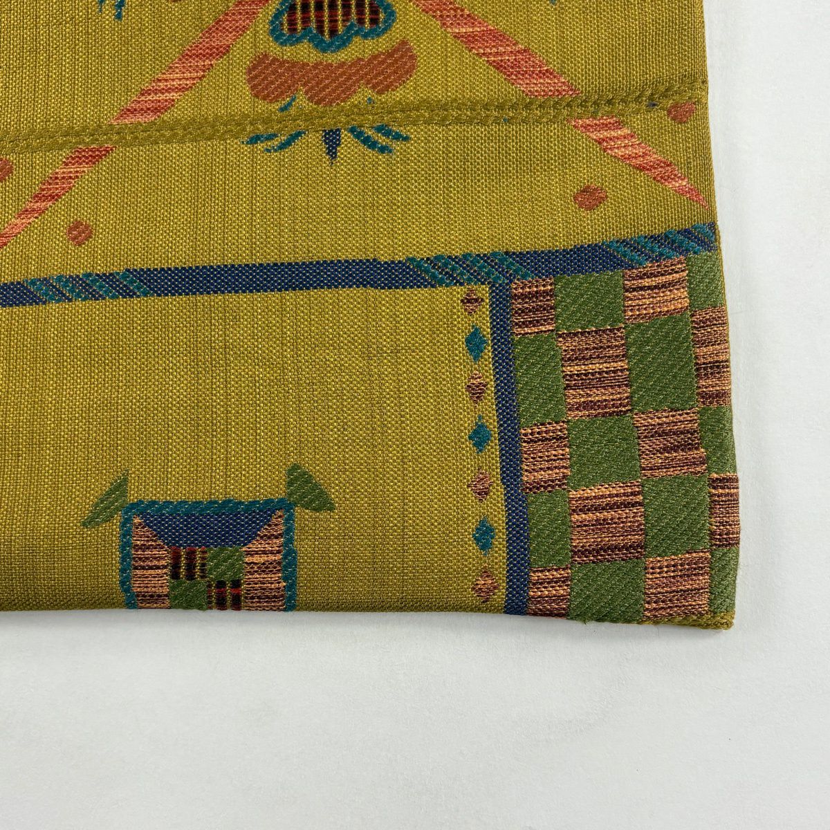 袋帶 秀品級 幾何圖案 黃土 深藍 六通 純蠶絲