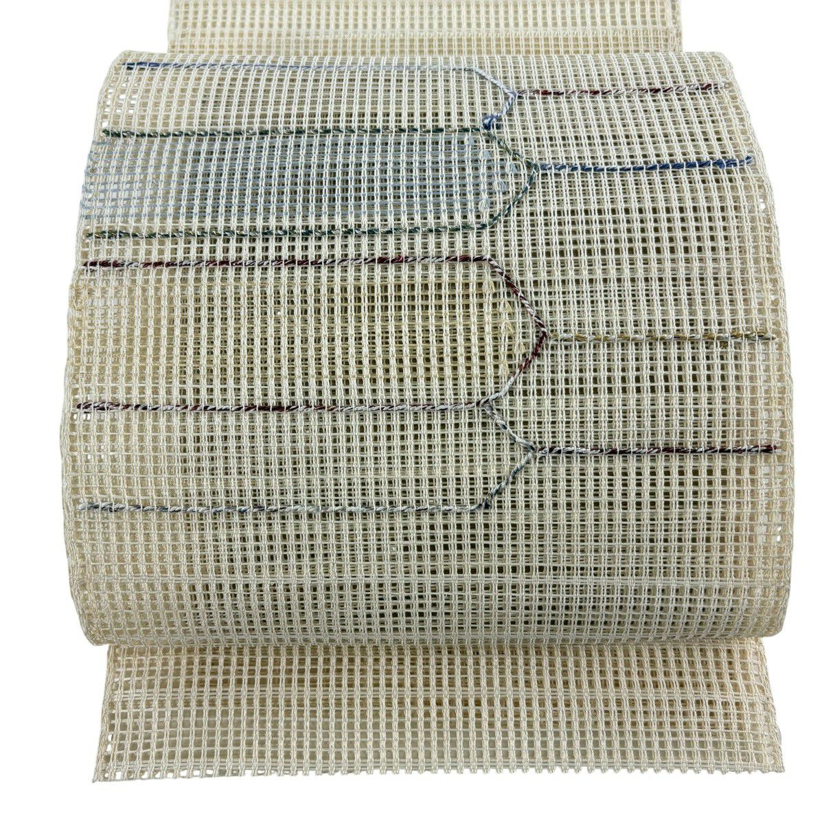 【美品】 名古屋帶 秀品級 八寸名古屋帶 松樹葉仕立 夏帶 羅 輪廓仕立 幾何圖案 米色 純蠶絲