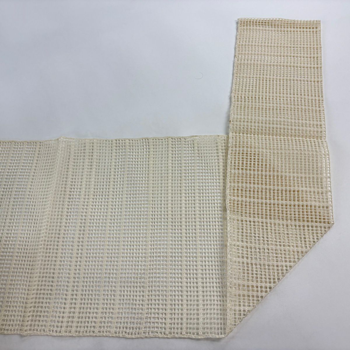 【美品】 名古屋帶 秀品級 八寸名古屋帶 松樹葉仕立 夏帶 羅 輪廓仕立 幾何圖案 米色 純蠶絲