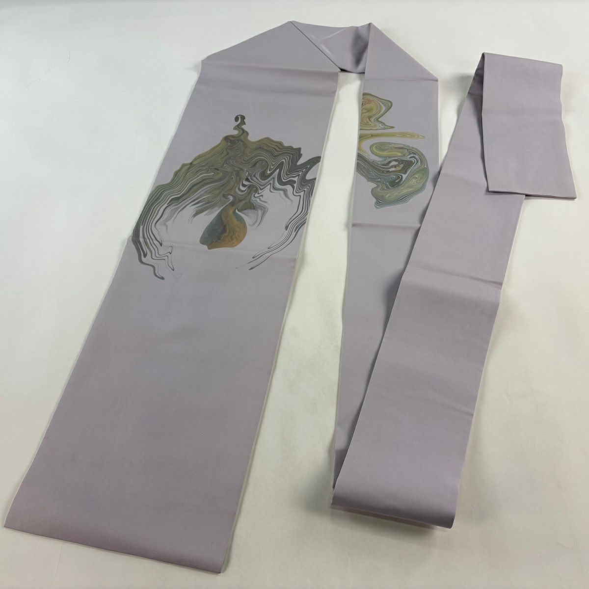 【美品】 名古屋帶 秀品級 ますいわ屋 墨流し 漸層 薄紫 純蠶絲