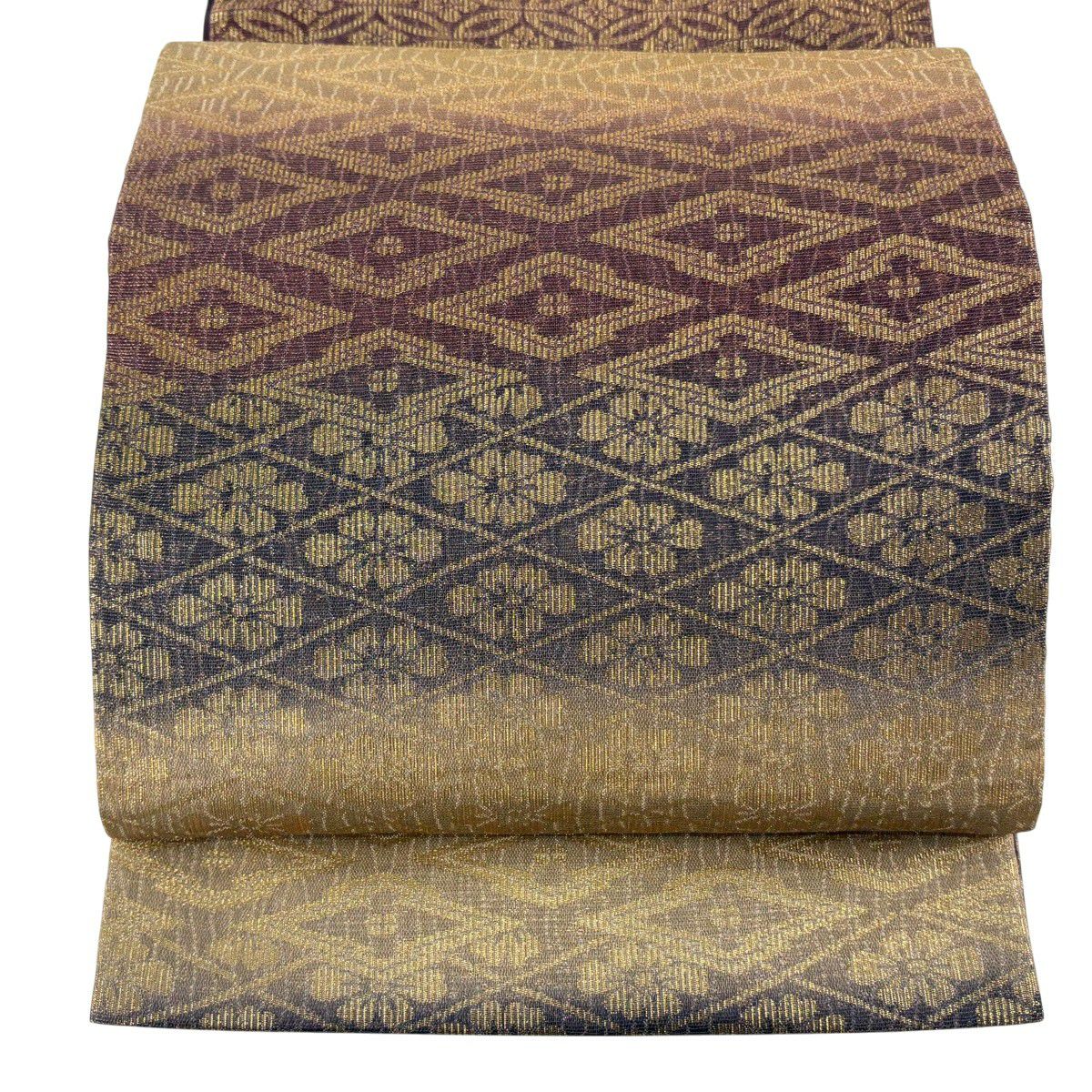 【美品】 袋帶 秀品級 花菱 松樹川菱 金絲 金金箔 金茶 六通 純蠶絲