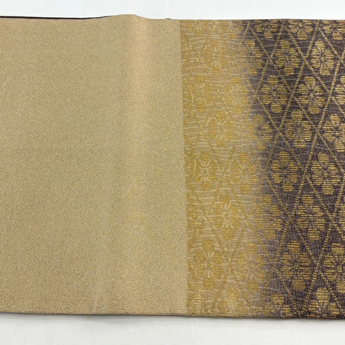 【美品】 袋帶 秀品級 花菱 松樹川菱 金絲 金金箔 金茶 六通 純蠶絲