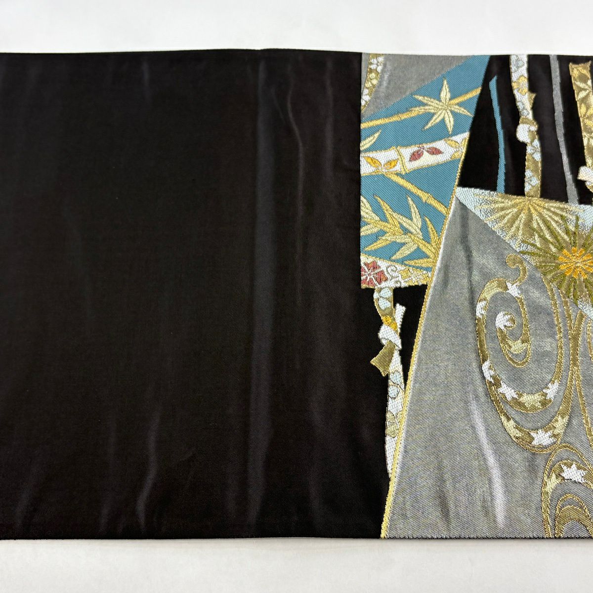 【美品】 袋帶 秀品級 松樹竹子梅花 束帶熨斗紋 金絲 金金箔 銀 六通 純蠶絲