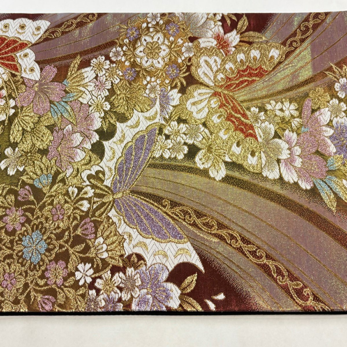 袋帶 秀品級 振袖禮服禮服用 櫻花 蝴蝶 金絲 金金箔 金色 六通 純蠶絲