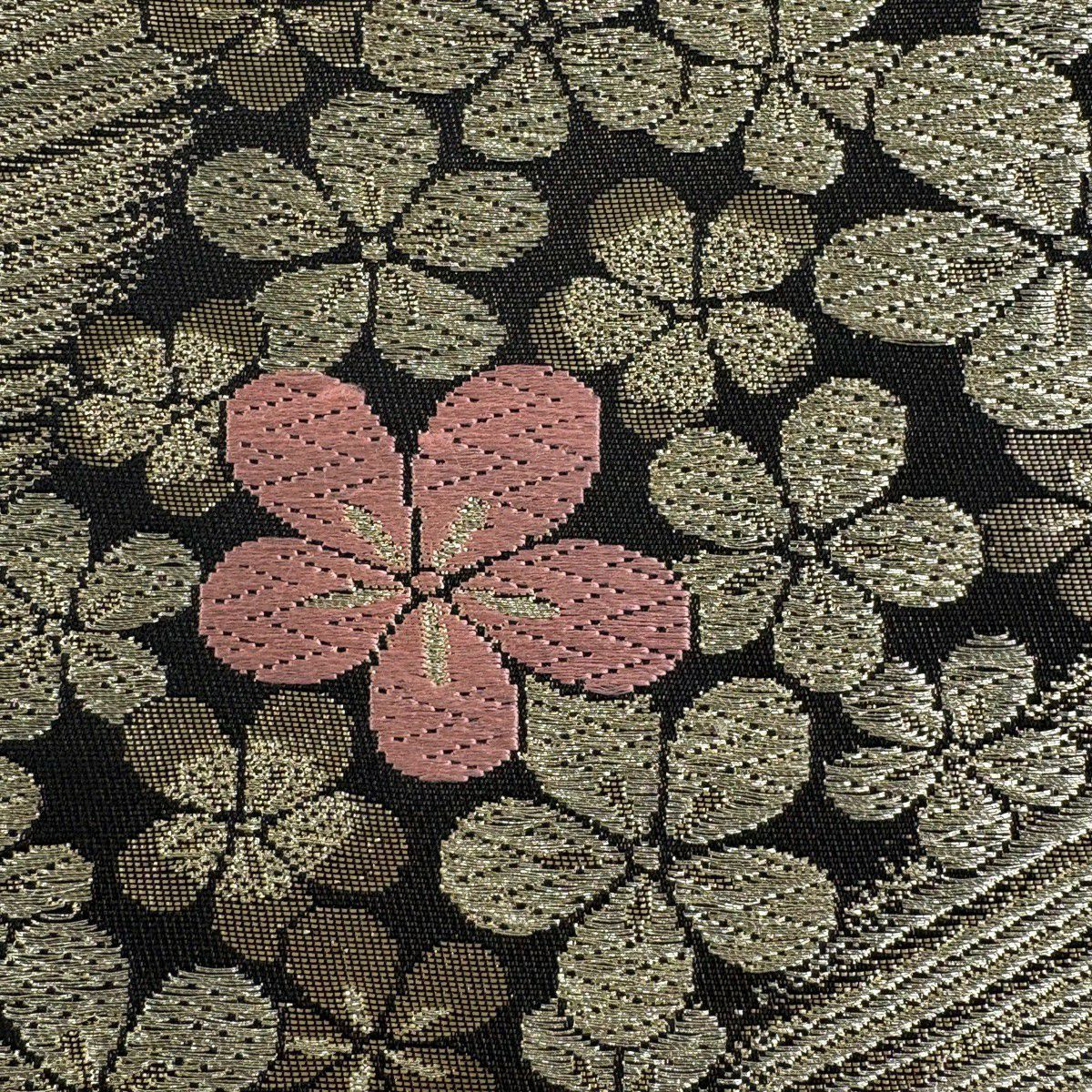 【美品】 袋帶 秀品級 梅花 斜紋 唐織 金金箔 金色 六通 純蠶絲