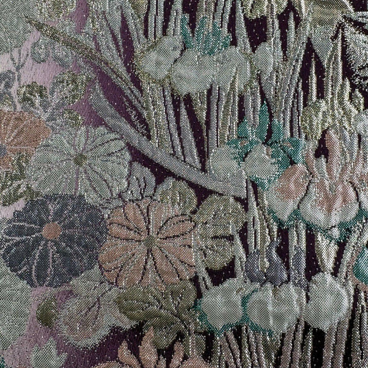 【美品】 袋帶 秀品級 草花紋 紋 流水 金金箔 漸層 紫 全通 純蠶絲