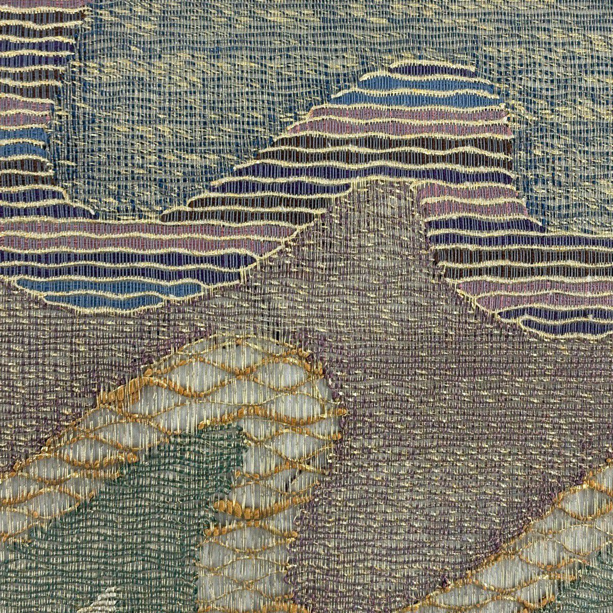 【美品】 袋帶 秀品級 幾何學 金絲 米色 大鼓圖案 純蠶絲