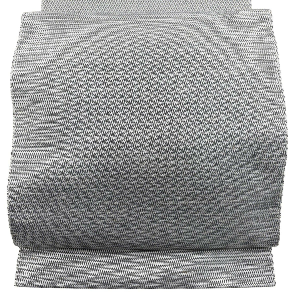 【美品】名古屋帶 秀品級 松樹葉仕立 八寸名古屋帶 幾何學圖案 灰色 純蠶絲