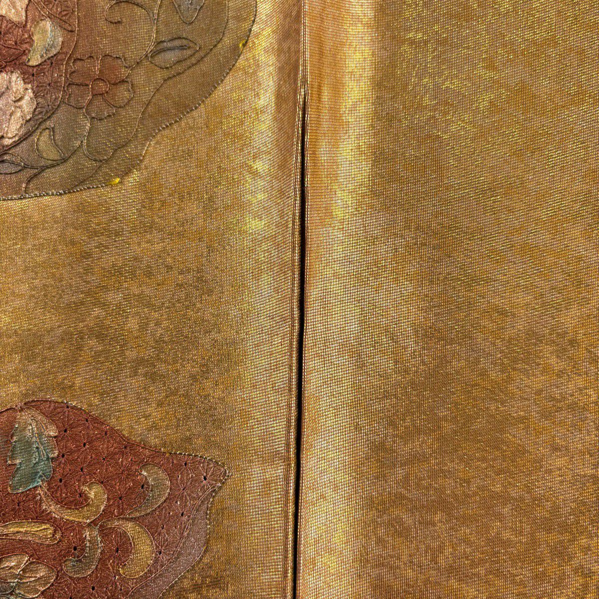 袋帶 秀品級 華紋 花鳥 刺繡 金金箔 金色 大鼓圖案 純蠶絲