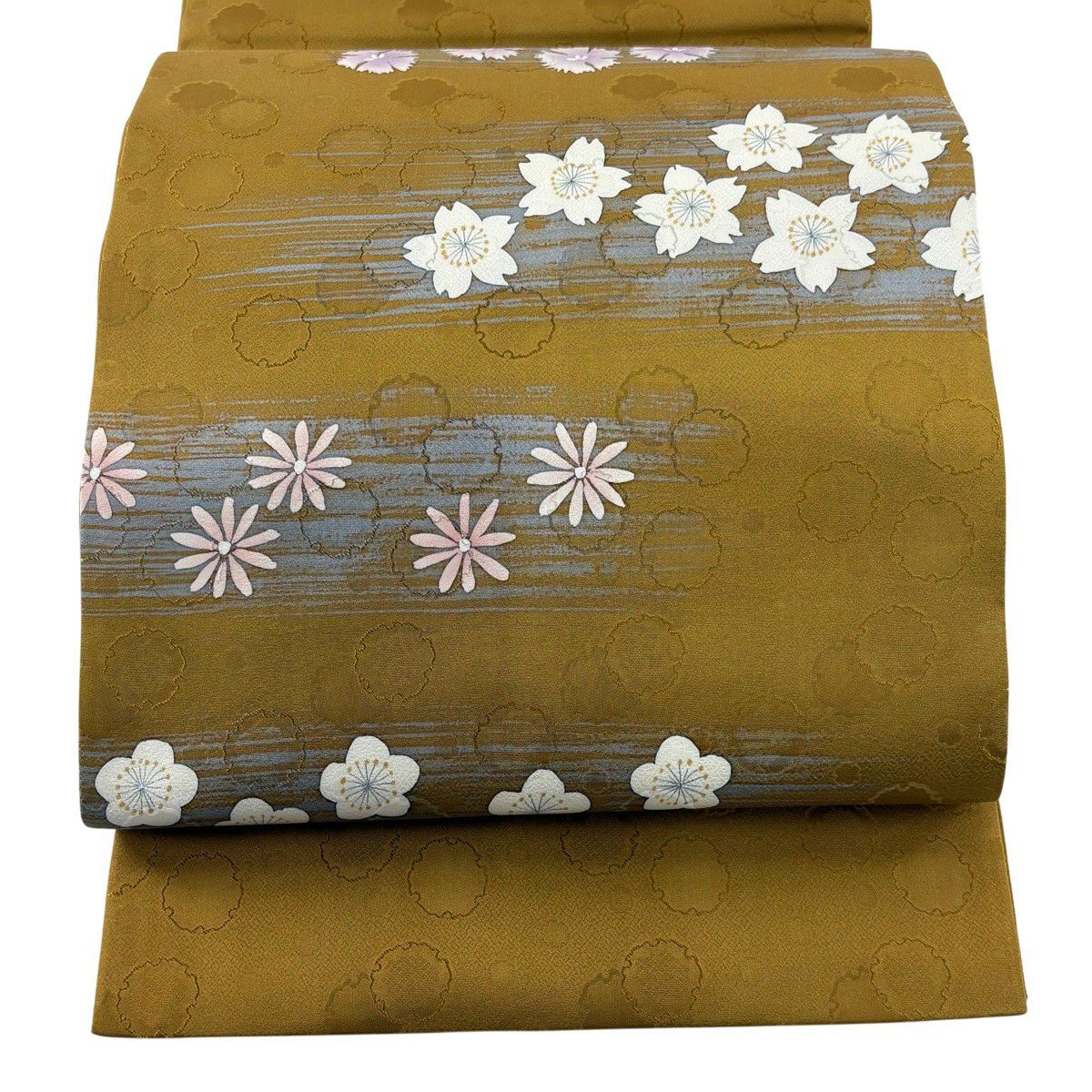 【美品】 袋帶 秀品級櫻花霞山吹茶 紋樣 正蠶絲
