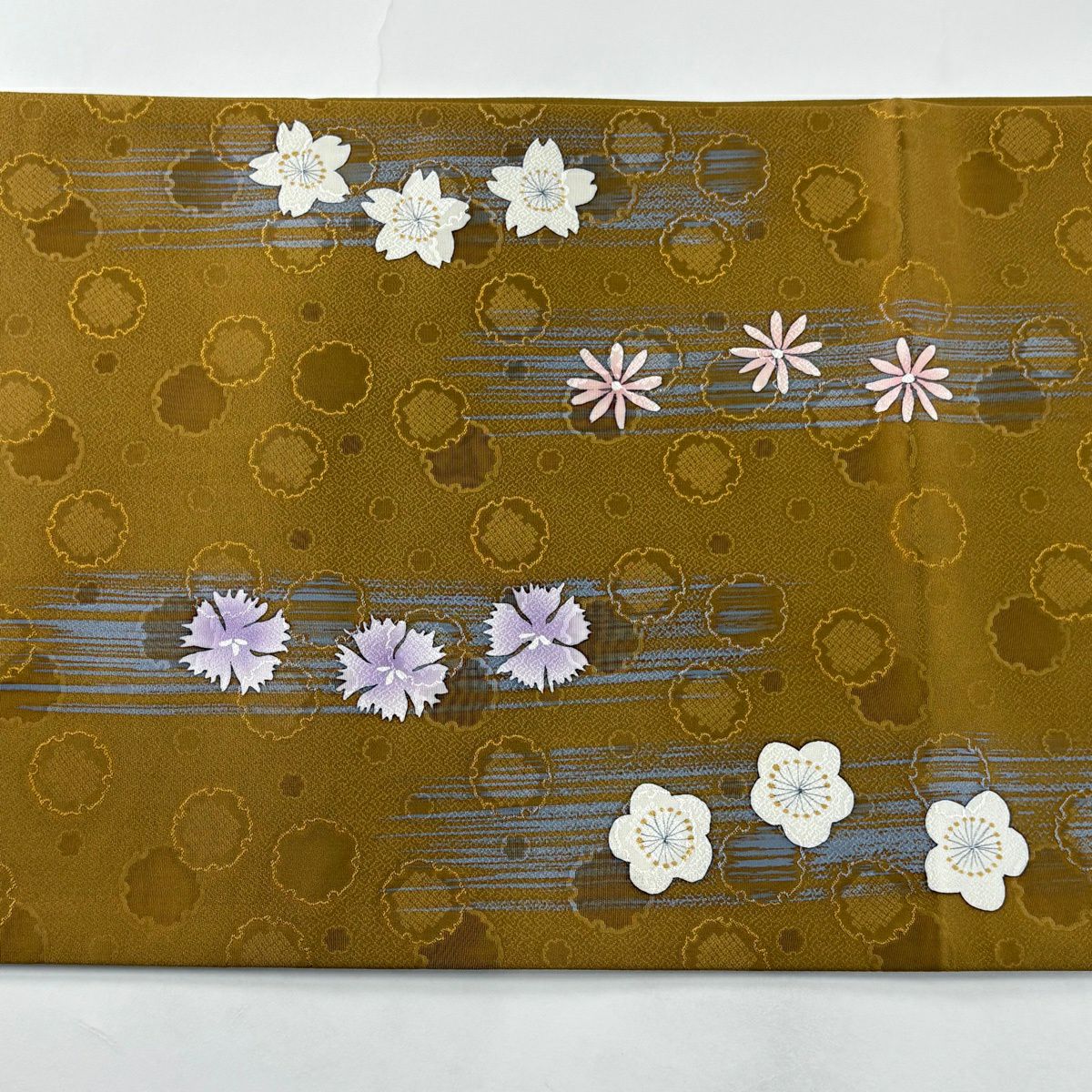 【美品】 袋帶 秀品級櫻花霞山吹茶 紋樣 正蠶絲
