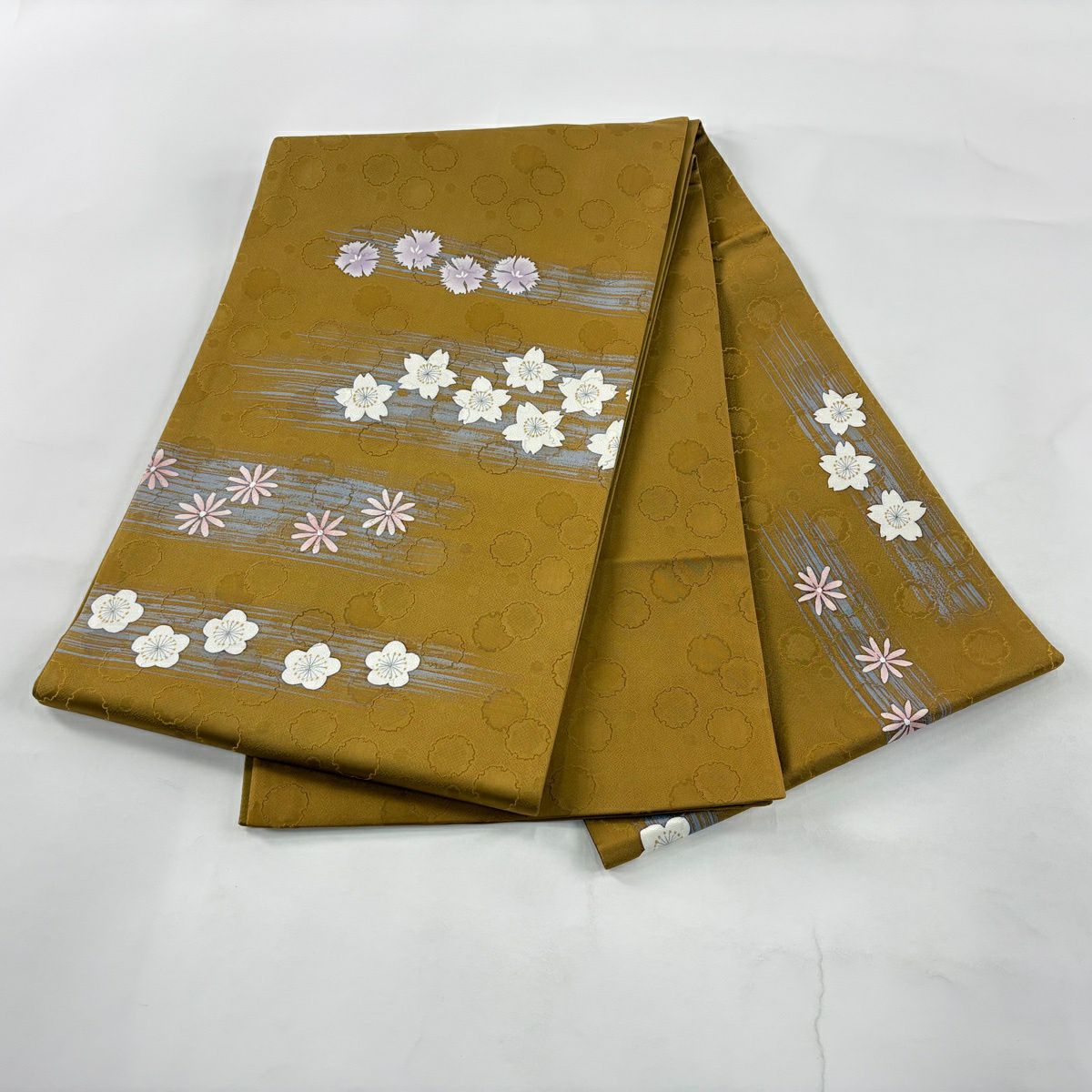 【美品】 袋帶 秀品級櫻花霞山吹茶 紋樣 正蠶絲