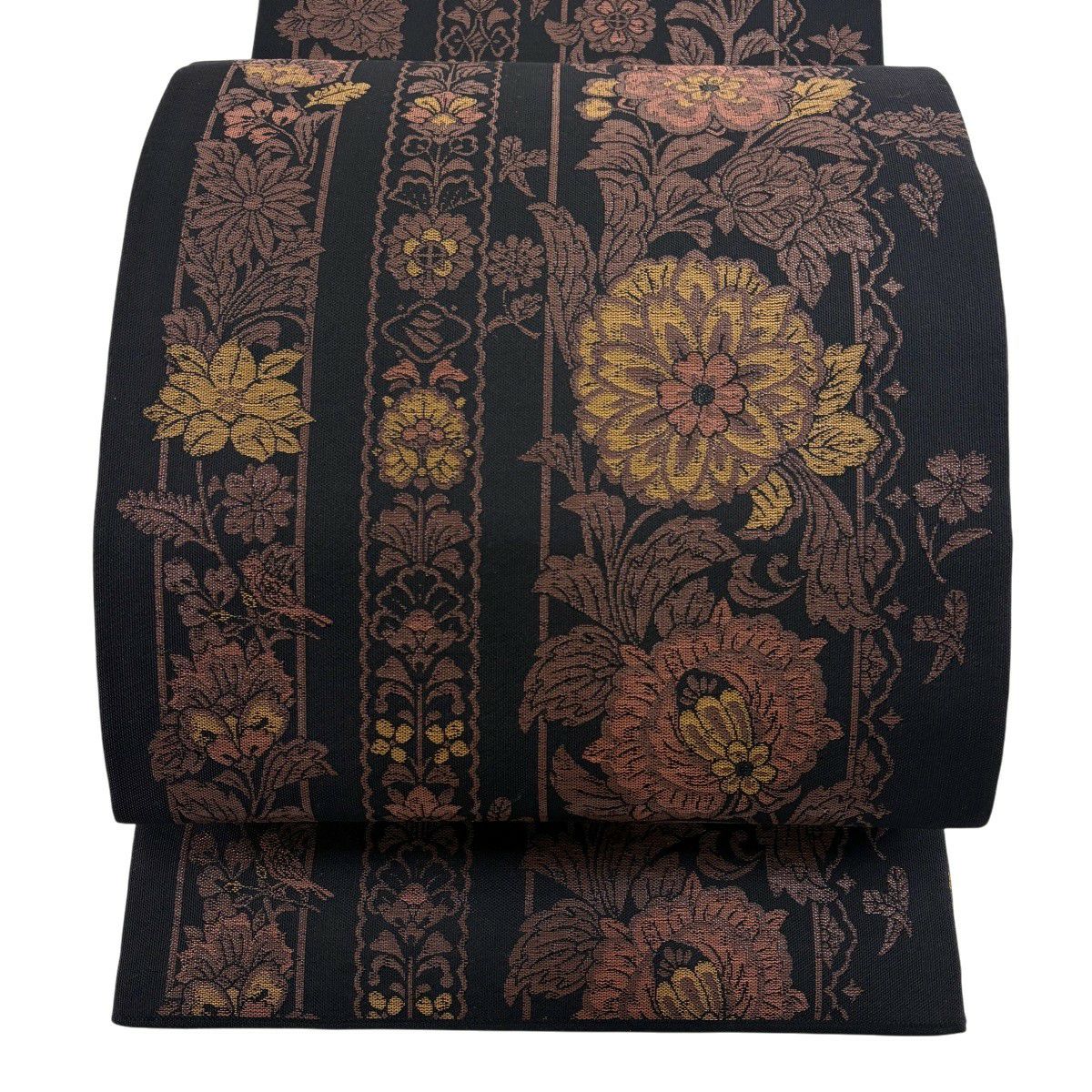 【美品】 袋帶 秀品級 薩摩吉祥紋樣 黑 六通 純蠶絲