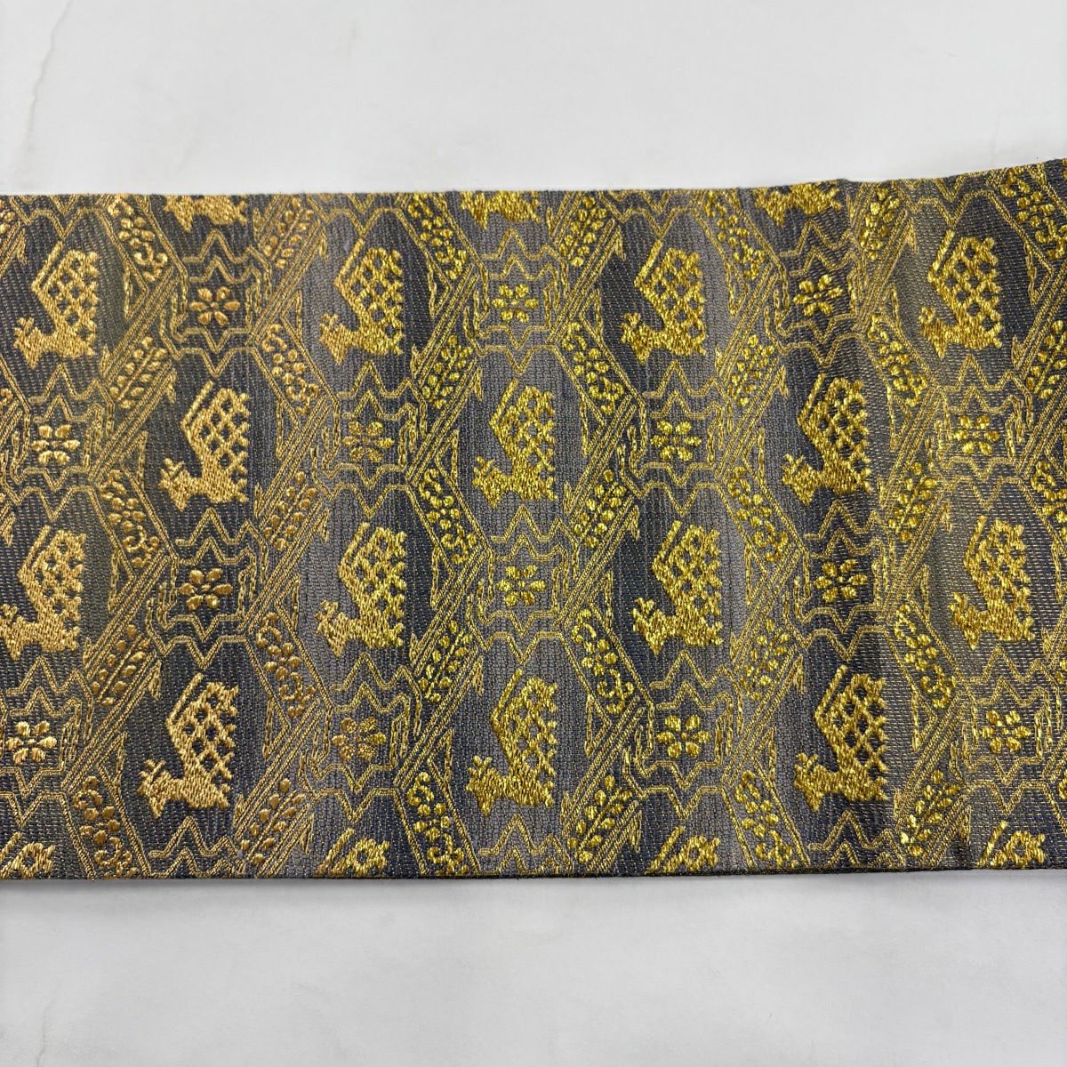 【美品】 袋帶 秀品級 有栖川 金金箔 灰綠 六通 純蠶絲