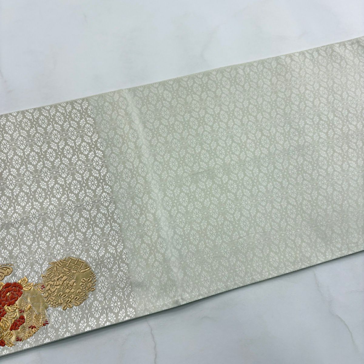袋帶 秀品級 花丸紋 金絲 金金箔 奶油色 大鼓圖案 純蠶絲